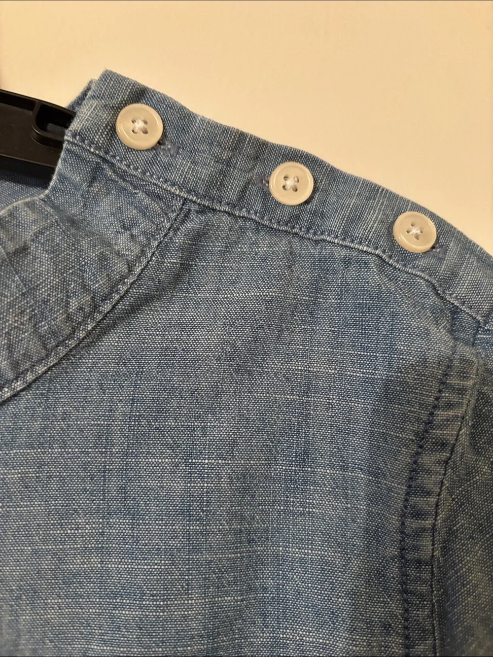 J. Crew Light Blue Chambray Button-Shoulder Long Sleeve Top